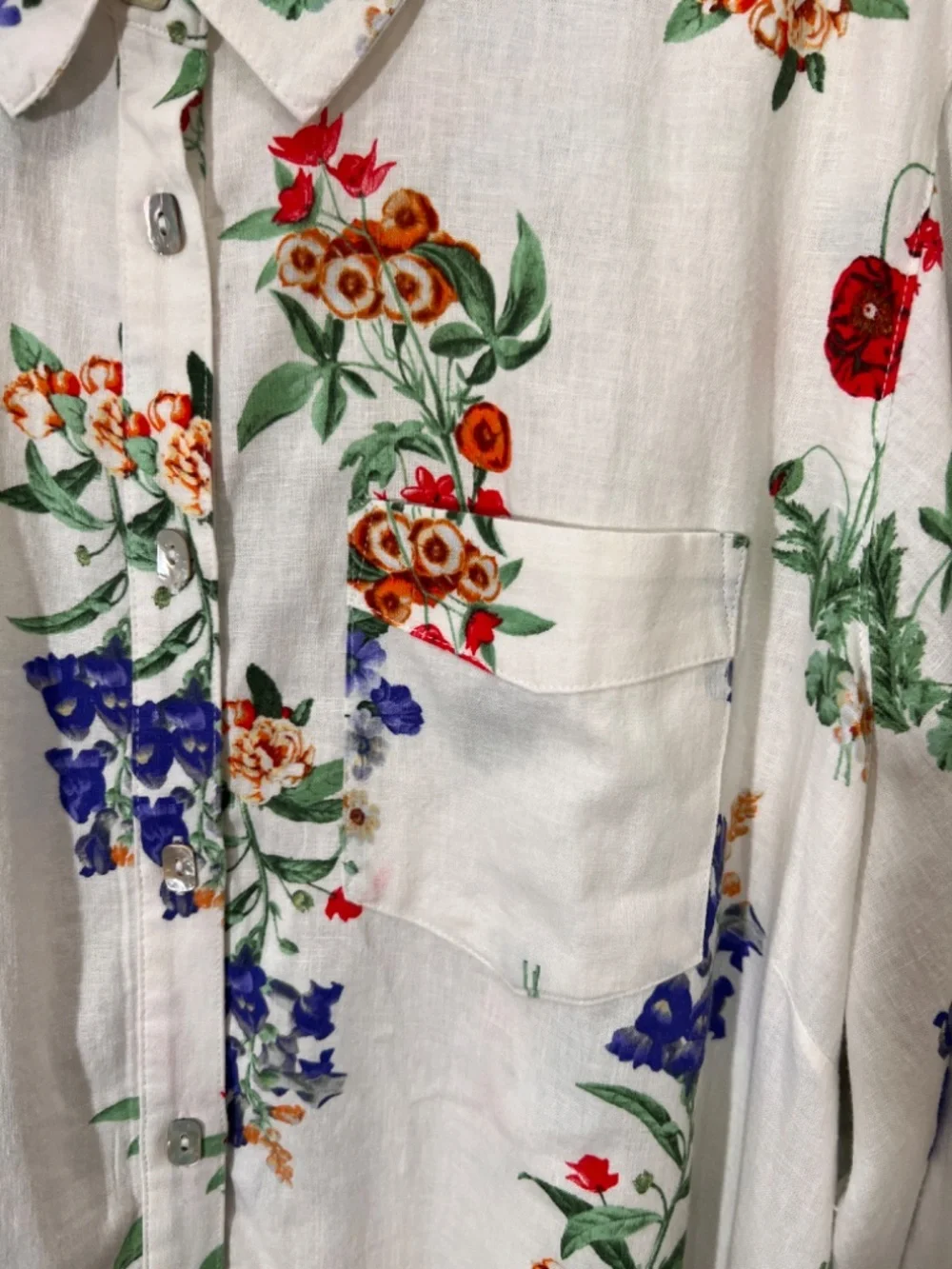 Ali Miles FloralPrint Point Collar Elbow Baloon Sleeve Button down Plus Size 2X - Picture 8 of 12